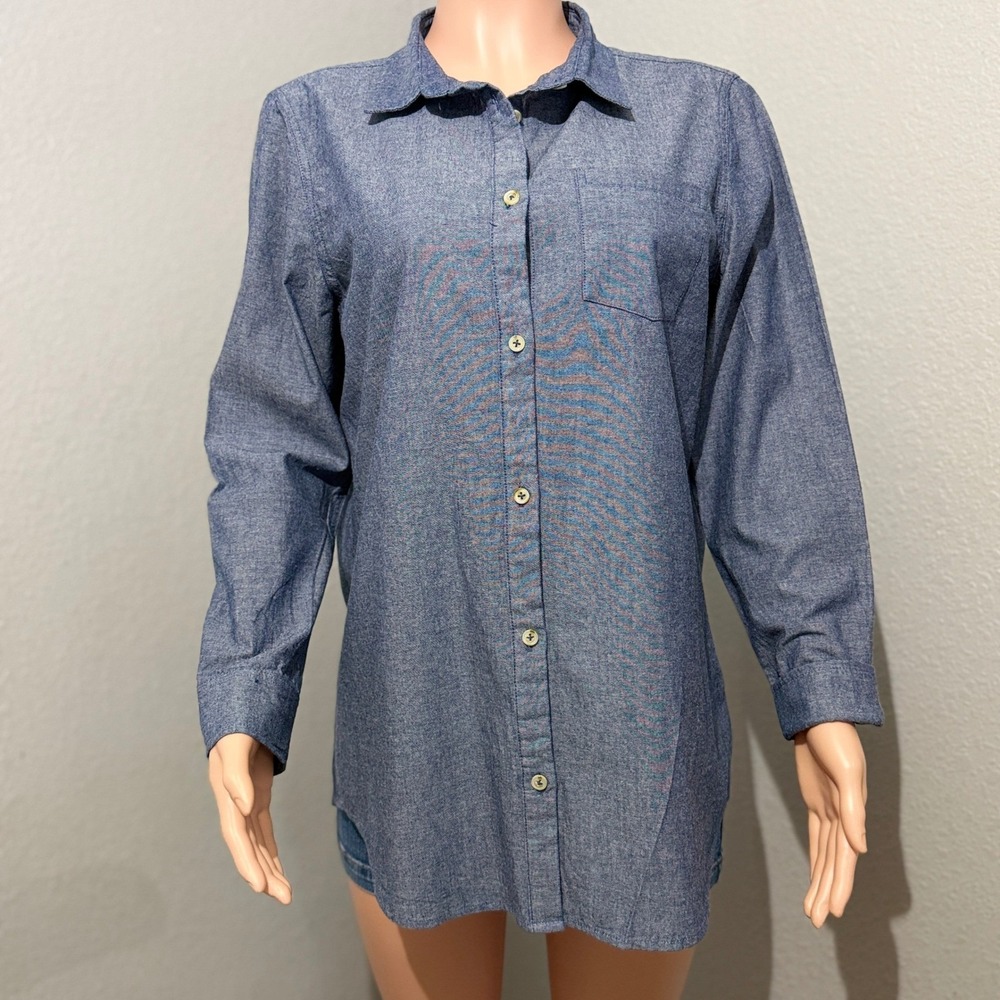 Marleylilly Chambray Button Down Shirt Women's Large Blue Tunic Top